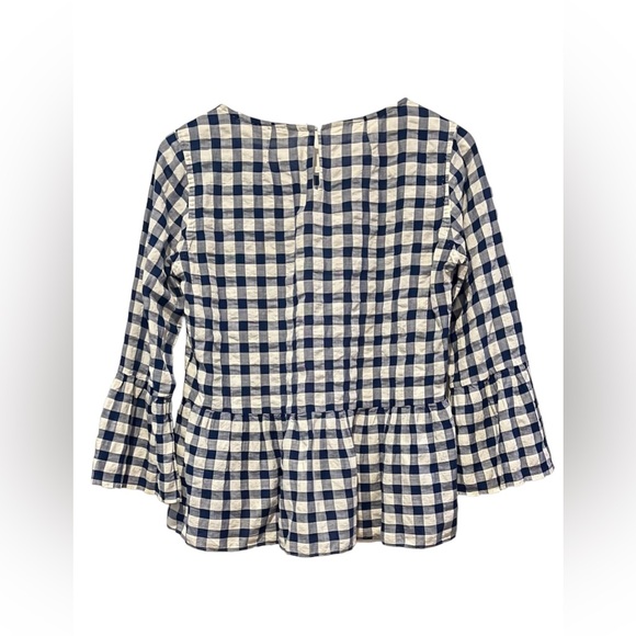 Le Sarte Pettegole Size 42 Medium Check Flutter Sleeve Boho Top Tunic Blue White - Picture 6 of 8